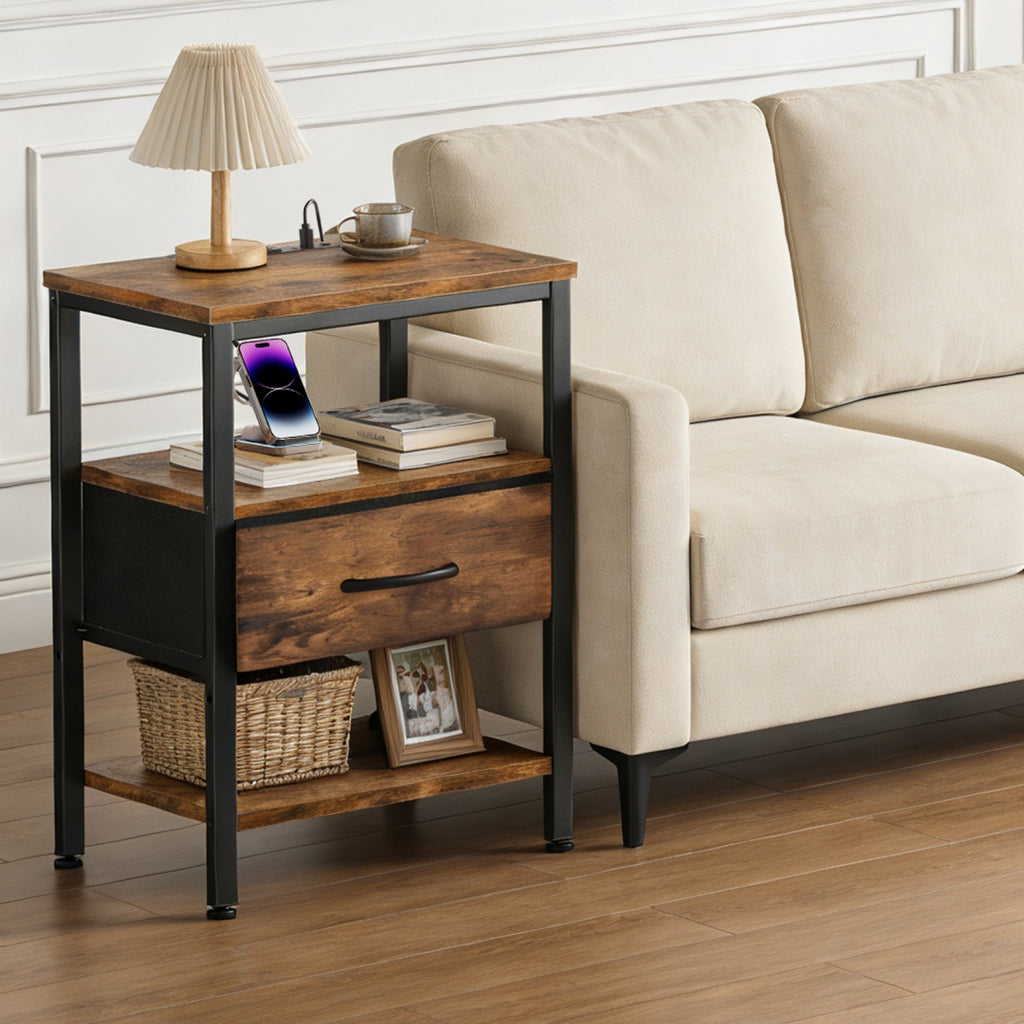 Bedside Table With Charging– Modern Compact Nightstand for Bedroom