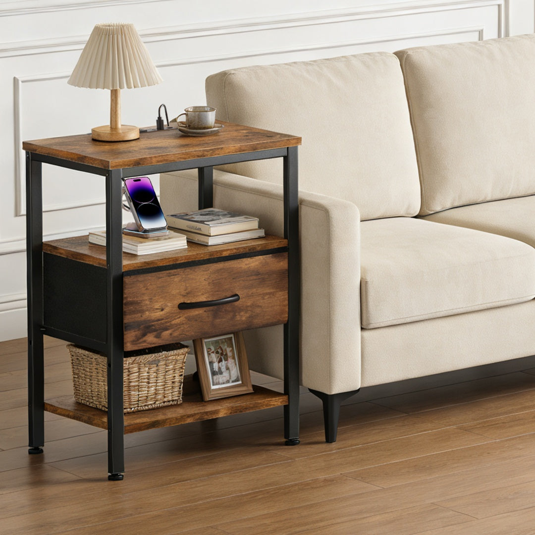 Bedside Table With Charging– Modern Compact Nightstand for Bedroom