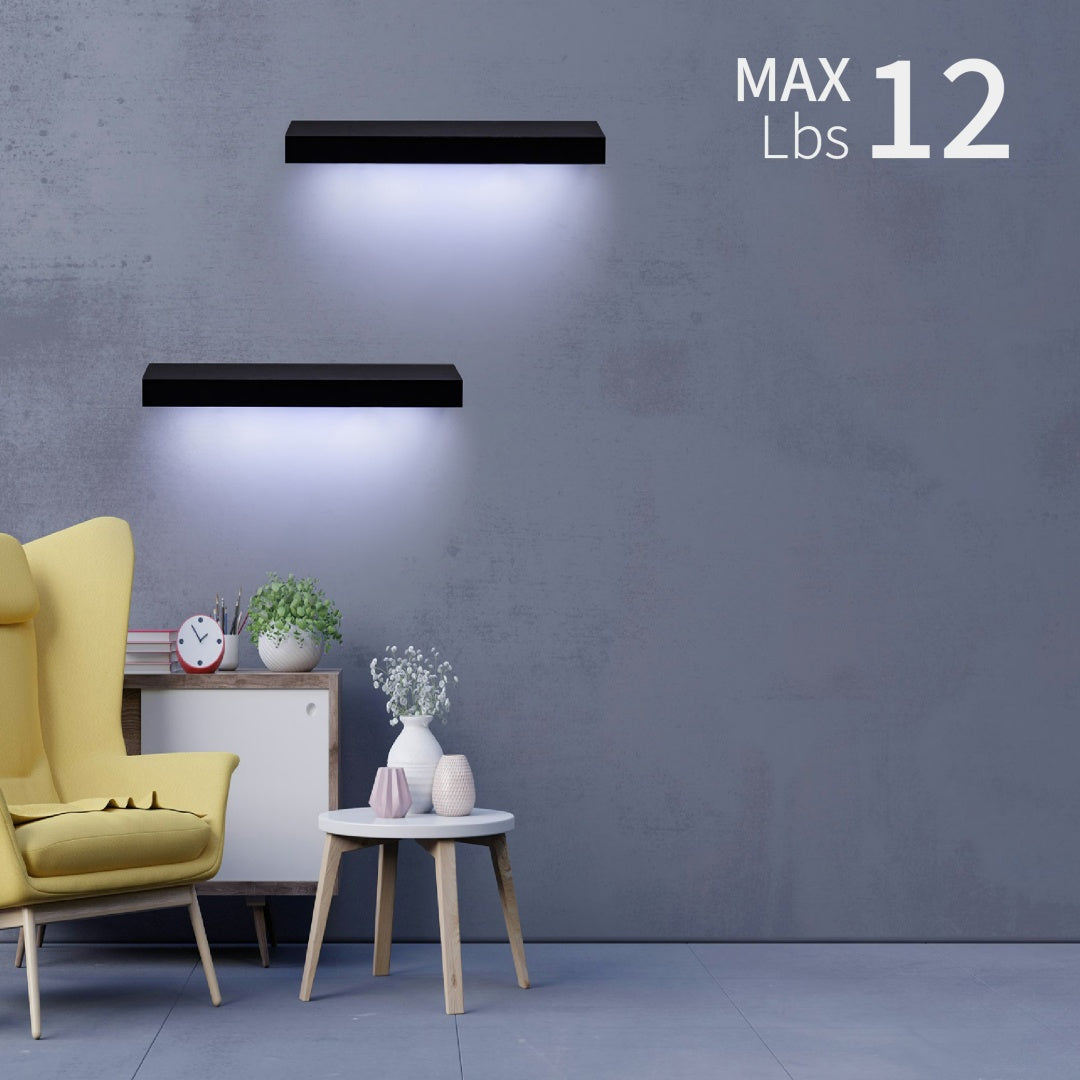 Modern LED floating wall shelves for smart home interiors