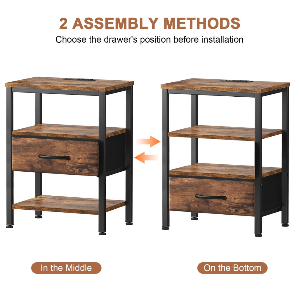 Bedside Table With Charging– Modern Compact Nightstand for Bedroom