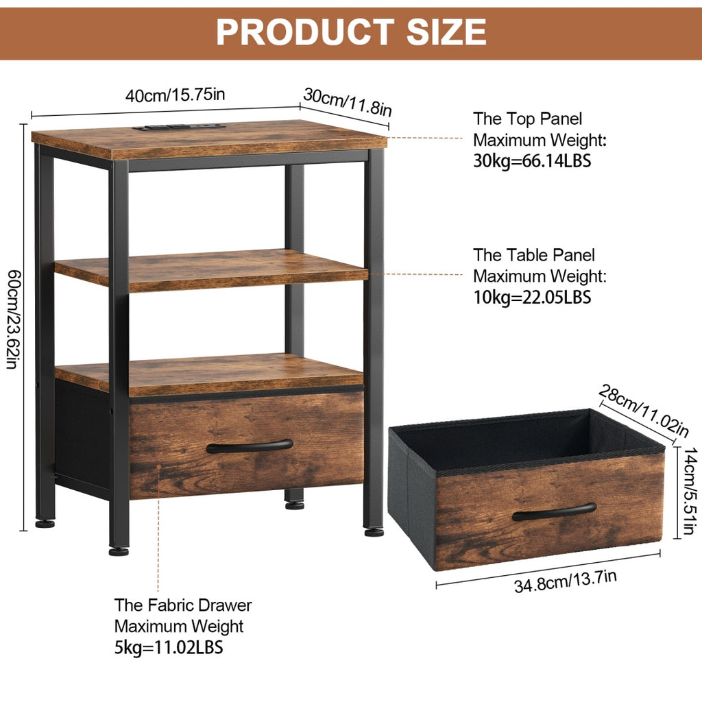 Bedside Table With Charging– Modern Compact Nightstand for Bedroom