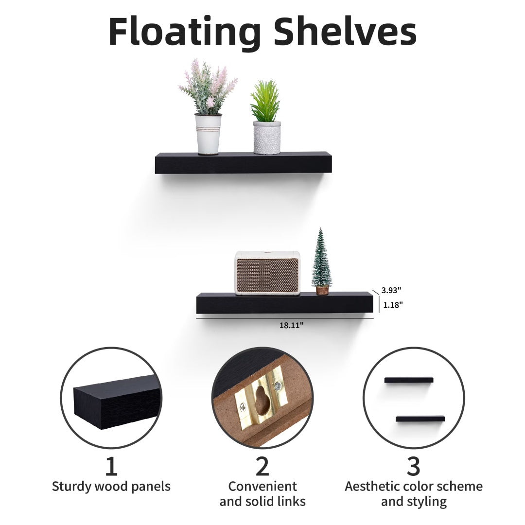 Wall mounted floating shelves with integrated LED lighting