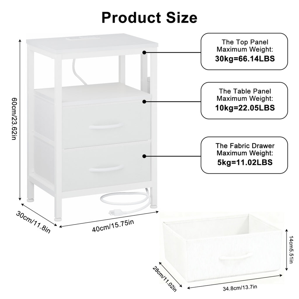 Small Bedside Table With Charging – Modern Compact Nightstand for Bedroom