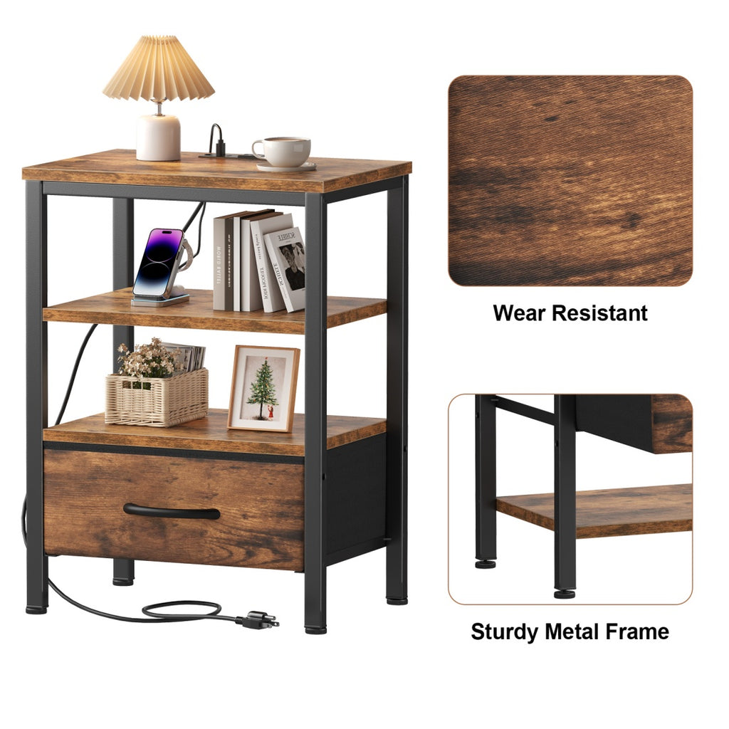 Bedside Table With Charging– Modern Compact Nightstand for Bedroom