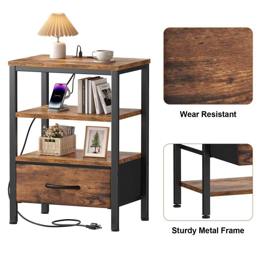 Bedside Table With Charging– Modern Compact Nightstand for Bedroom