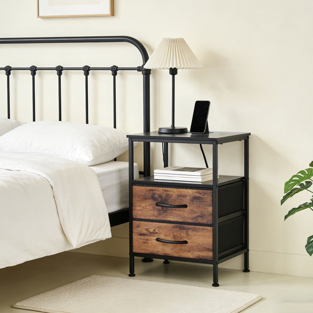 Small Bedside Table With Charging– Modern Compact Nightstand for Bedroom